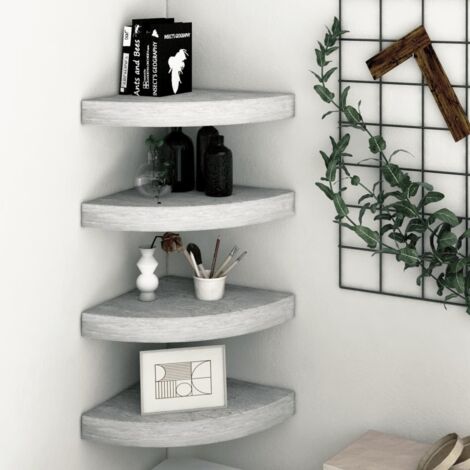 Estantes de esquina pared 4 uds MDF gris hormigón 25x25x3,8 cm vidaXL