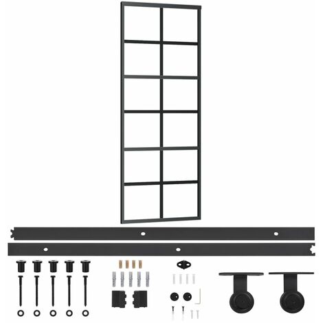 Puerta corredera con herrajes ESG vidrio y aluminio 76x205 cm vidaXL