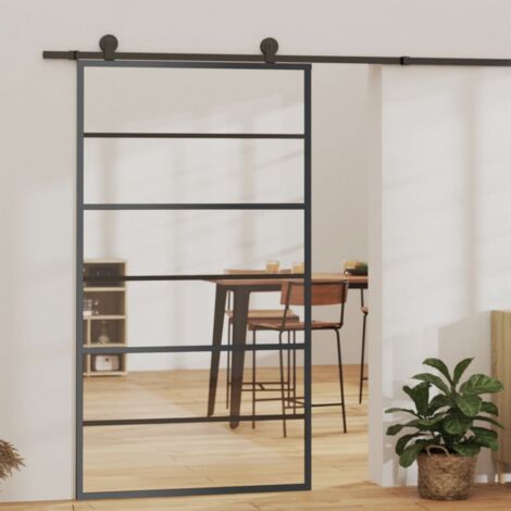 Puerta corredera con herrajes ESG vidrio y aluminio 102x205 cm vidaXL