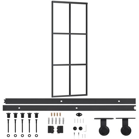 Puerta corredera con herrajes ESG vidrio y aluminio 76x205 cm vidaXL