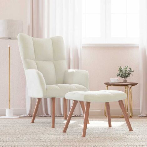 Sillón de relax con taburete terciopelo blanco crema vidaXL