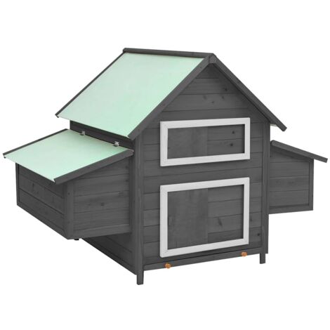 Gallinero madera maciza de abeto gris y blanco 150x96x110 cm vidaXL