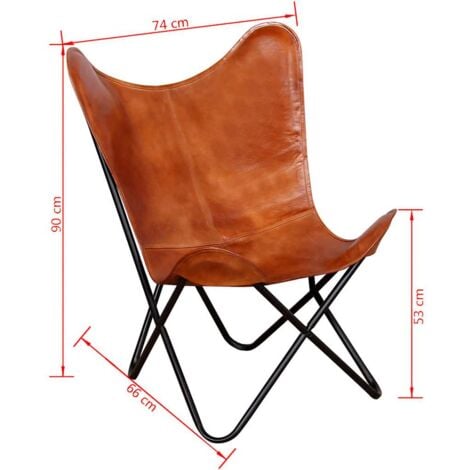 Silla Butterfly de cuero auténtico marrón vidaXL