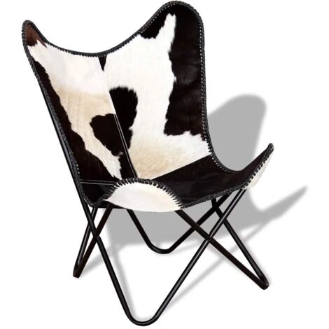 Silla mariposa de cuero auténtico negro y blanco vidaXL