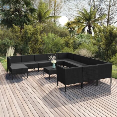 Set de muebles de jardín 13 pzas cojines ratán sintético negro vidaXL (1/5)