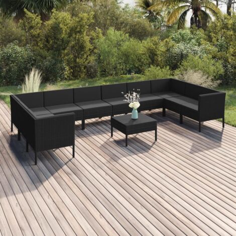 Set de muebles de jardín 11 pzas cojines ratán sintético negro vidaXL
