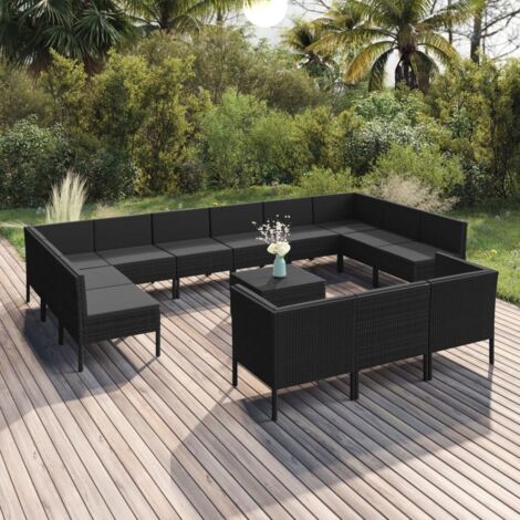 Set de muebles de jardín 14 pzas cojines ratán sintético negro vidaXL (1/5)