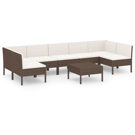 Set muebles de jardín 8 pzas y cojines ratán sintético marrón vidaXL