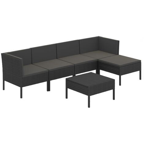 6 PCS Garden Lounge Set con Vime PE Negro