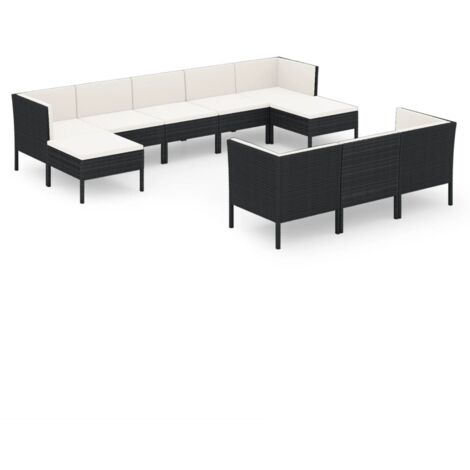 10 PCS Garden Lounge Set con Vime PE Negro