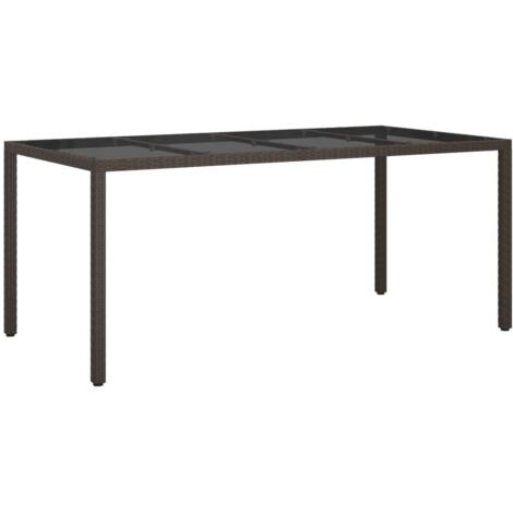 Mesa jardín vidrio templado ratán sintético marrón 190x90x75 cm vidaXL