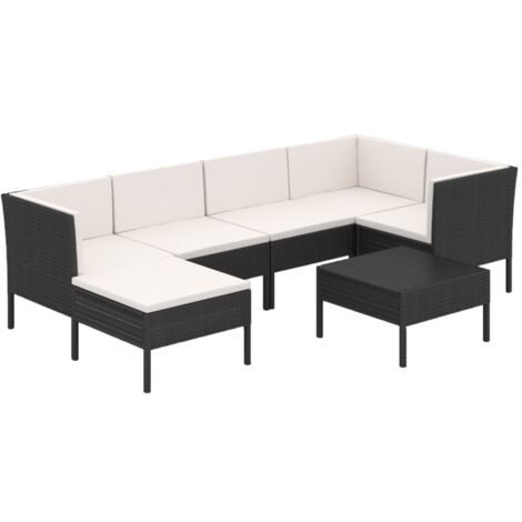 Set muebles de jardín 7 pzas y cojines ratán sintético negro vidaXL