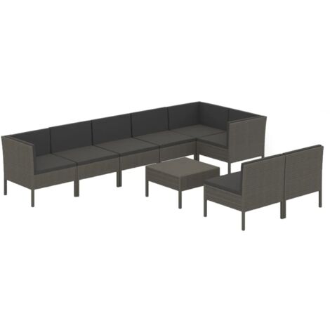 9 PCS Garden Lounge Set con cojín mimbre Pe Gray (1/5)