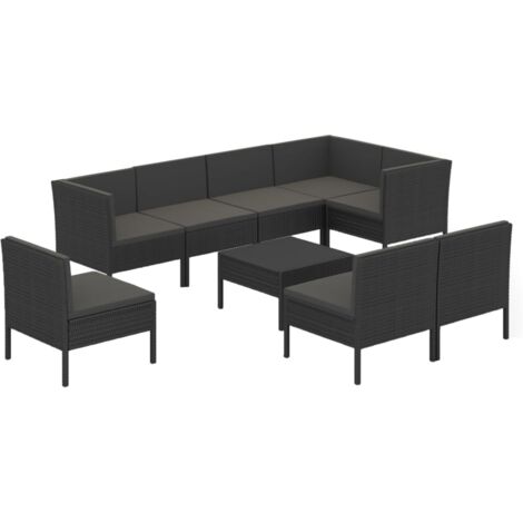 9 PCS Garden Lounge Set con Vime PE Negro