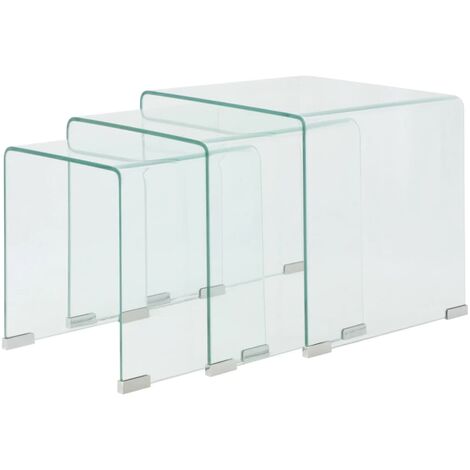 Set de tres mesas de centro apilables vidrio templado claro vidaXL