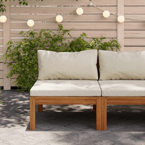 Sofá intermedio seccional cojín blanco crema madera de acacia vidaXL