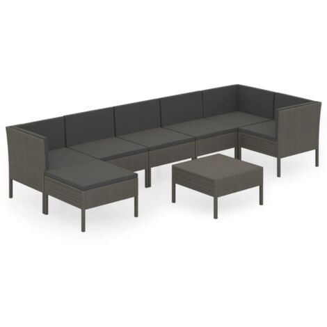 8 PCS Garden Lounge con cojines de mimbre gris