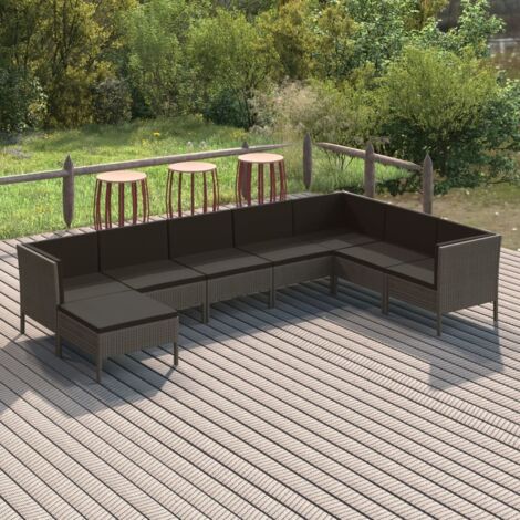 Set de muebles de jardín 8 pzas y cojines ratán sintético gris vidaXL