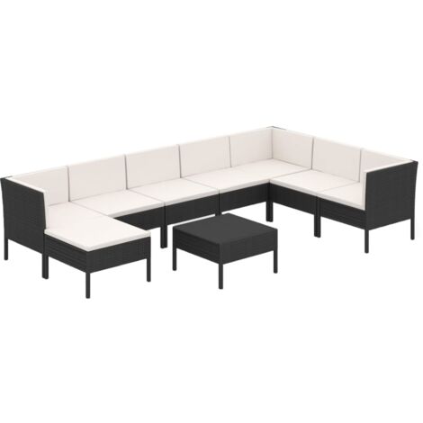 9 PCS Garden Lounge Set con Vime PE Negro