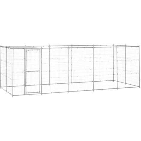 Perrera de exterior de acero galvanizado con techo 12,1 m² vidaXL