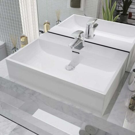 Lavabo con orificio para grifo cerámica 60,5x42,5x14,5 cm blanco vidaXL