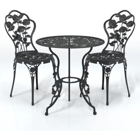 Mesa y sillas de bistró 3 piezas aluminio fundido negro vidaXL