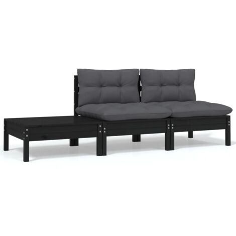 Juego muebles de jardín 3 pzas cojines negro madera pino maciza vidaXL (1/5)
