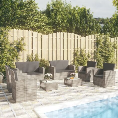 Set de muebles de jardín 8 pzas y cojines ratán sintético gris vidaXL