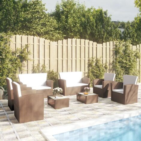 Set muebles de jardín 8 pzas y cojines ratán sintético marrón vidaXL