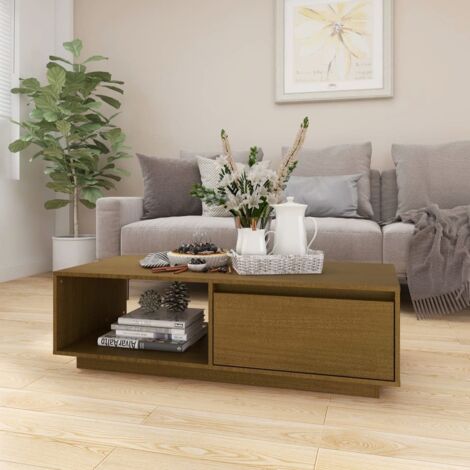 Mesa de centro de madera maciza pino marrón miel 110x50x33,5 cm vidaXL (1/5)