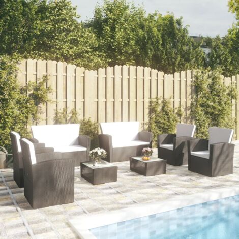 Set muebles de jardín 8 piezas y cojines ratán sintético negro vidaXL