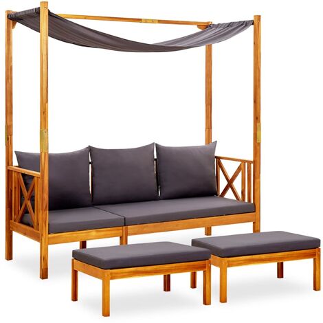 Banco de jardín con toldo y reposapiés madera de acacia maciza vidaXL (1/5)