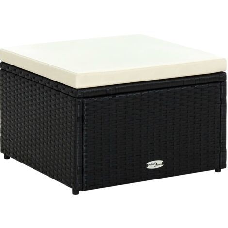 Taburete otomana poli ratán 53x53x30 cm negro vidaXL