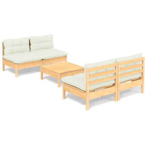 Muebles de jardín 5 piezas cojines madera de pino crema vidaXL (1/5)