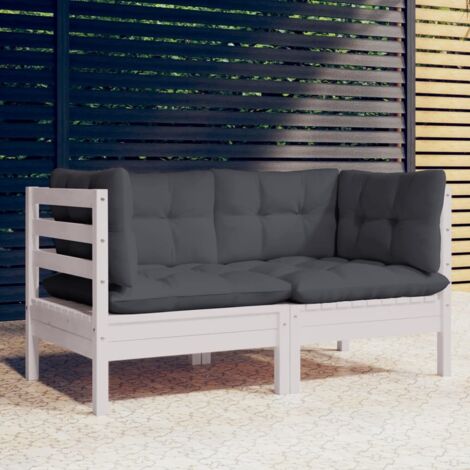 Sofá de jardín 2 plazas con cojines madera pino gris antracita vidaXL (1/5)