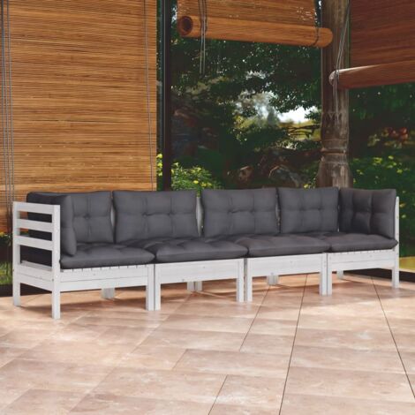Juego de muebles de jardín 4 pzas y cojines madera maciza pino vidaXL (1/5)