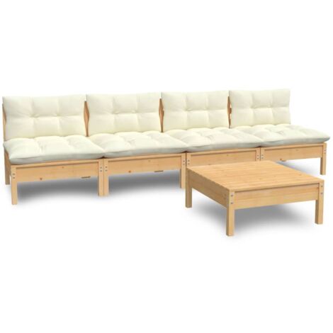 Muebles de jardín 5 piezas cojines madera de pino crema vidaXL (1/5)