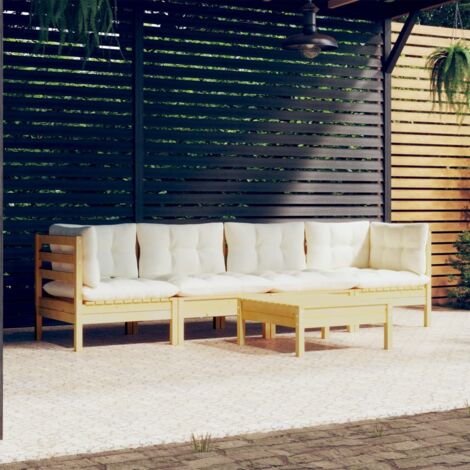 vidaXL Muebles de jardín 5 pzas y cojines madera maciza de pino crema (1/5)