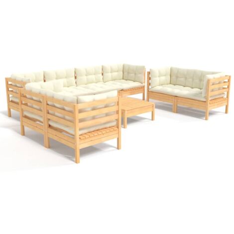 Muebles de jardín 9 pzas y cojines madera maciza de pino crema vidaXL (1/5)