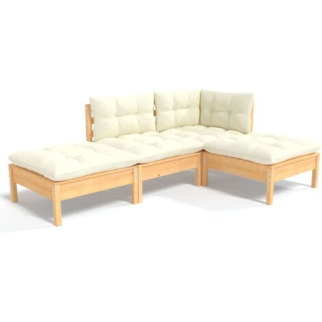 Muebles de jardín 4 pzas y cojines madera maciza de pino crema vidaXL