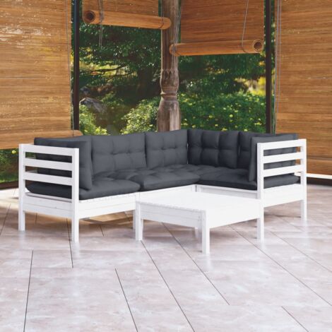 Muebles de jardín 5 pzas con cojines blanco madera de pino vidaXL (1/5)