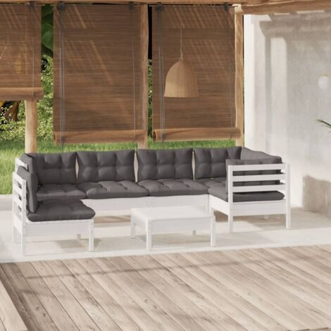 Muebles de jardín 7 pzas con cojines blanco madera de pino vidaXL (1/5)