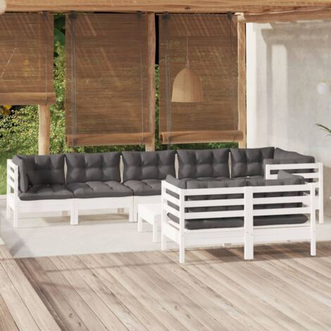 Muebles de jardín 9 pzas con cojines blanco madera maciza pino vidaXL (1/5)