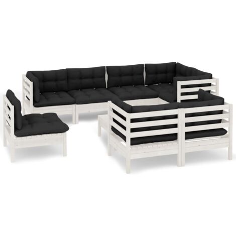 Muebles de jardín 9 pzas con cojines blanco madera maciza pino vidaXL (1/5)