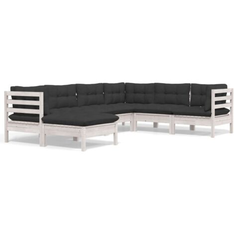Muebles de jardín 8 pzas con cojines blanco madera de pino vidaXL (1/5)