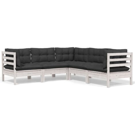 Muebles de jardín 5 pzas con cojines blanco madera maciza pino vidaXL (1/5)