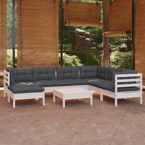 Muebles de jardín 8 pzas y cojines blanco madera maciza de pino vidaXL (1/5)