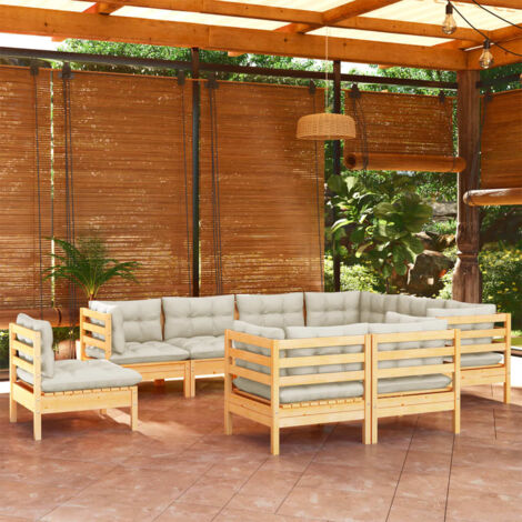 Muebles de jardín 9 pzas y cojines madera maciza de pino crema vidaXL (1/5)