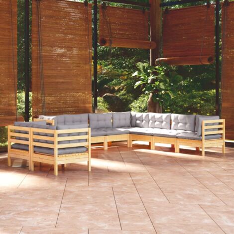 vidaXL Juego de muebles de jardín 9 pzas y cojines madera maciza pino (1/5)
