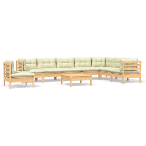 Muebles de jardín 9 pzas y cojines madera maciza de pino crema vidaXL (1/5)